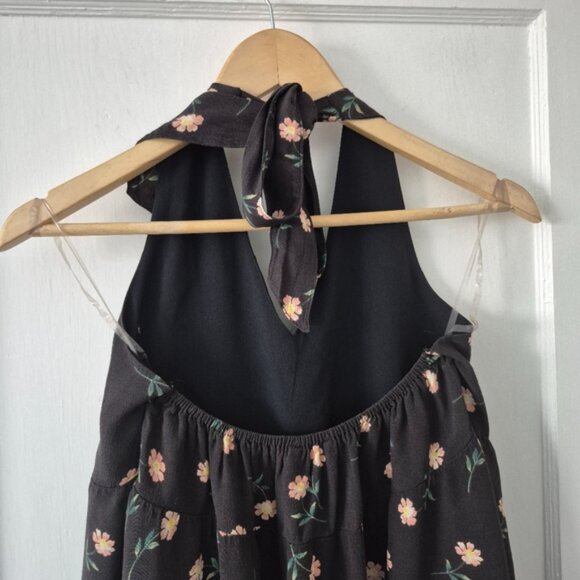 American Eagle Floral Deep V Neck Halter Top Black Sz S - Picture 5 of 8